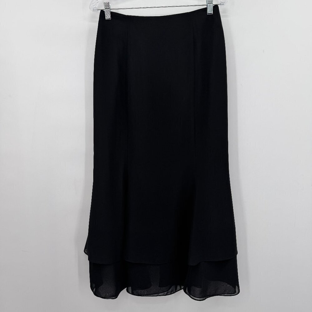Adrianna Papell Women’s Black Double-Tier Chiffon Midi Skirt  10 NWT
